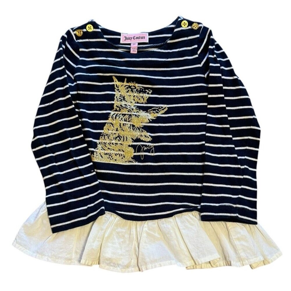Juicy Couture Baby Toddler Girl’s Dressy Ruffle Bling Shirt Top Dress 2T Read